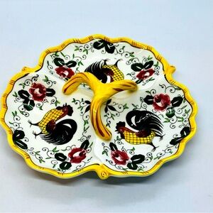 Vintage UCAGCO PY Provincial  Rooster & Roses Three-Part Dish MCM Japan *CRAZING